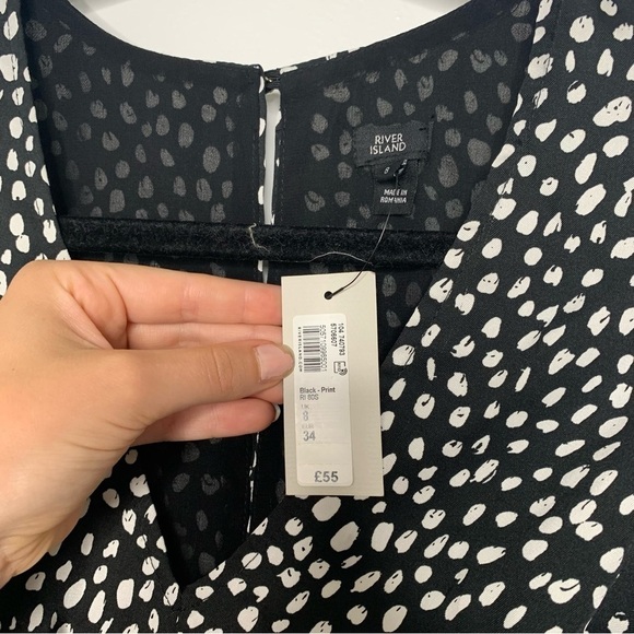River Island black white polka dot ruffle short sleeve midi dress - Picture 4 of 10